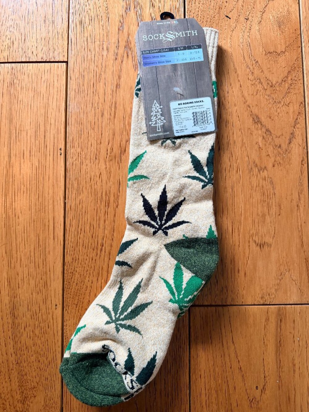 Socksmith Fresh Crop Cannabis Crew Socks S/M Made in USA